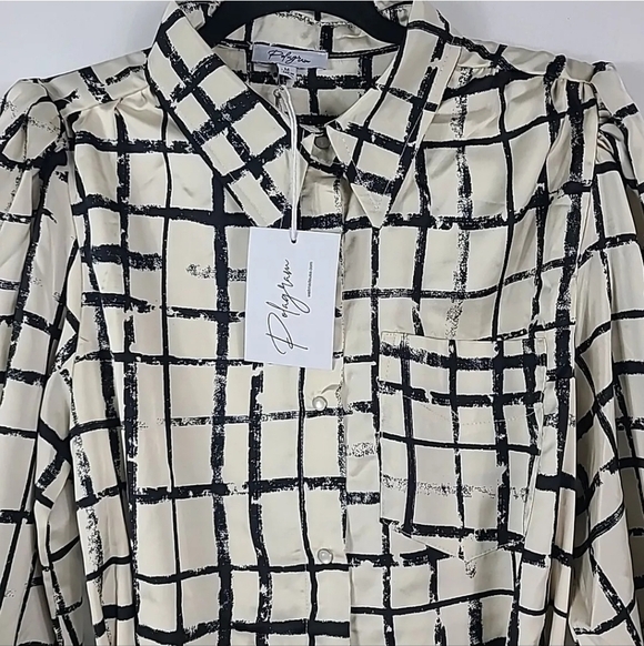 NEW Polagram Women's Cream Black Pearl Snap Boho Maxi Dress Tie Waist Sz XL NWT - Picture 2 of 9